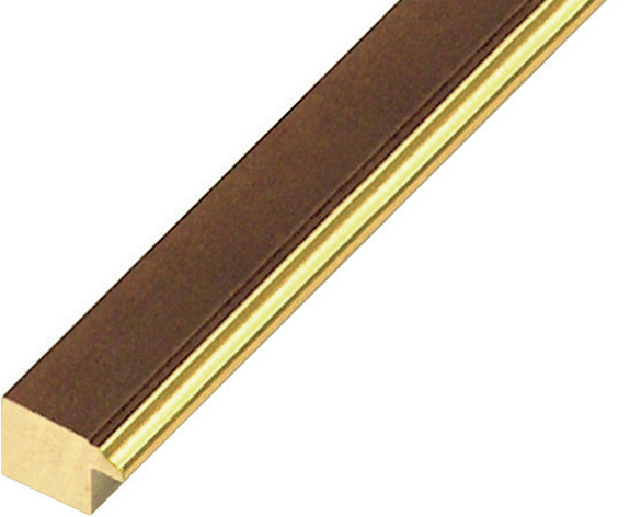 Baguette pin jointé larg.20mm - noyer, filet or