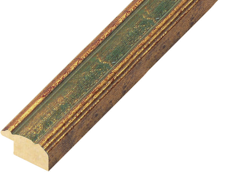 Baguette ayous jointé, larg.24mm, haut.13 - or, bande verte - 152VERDE