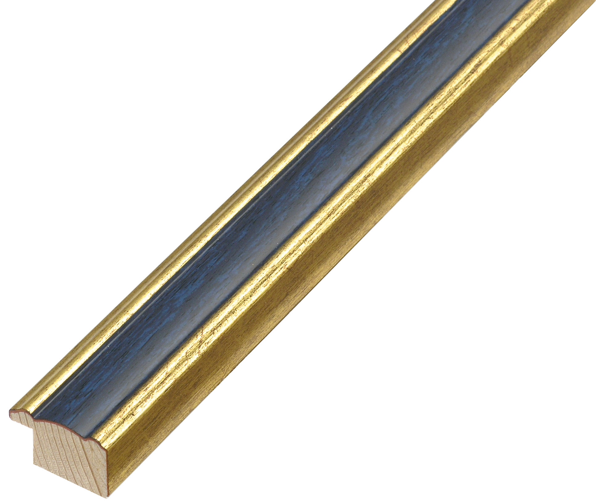 Baguette pin jointé, larg.24mm, haut.13 - dorée, bande bleue - 152BLU