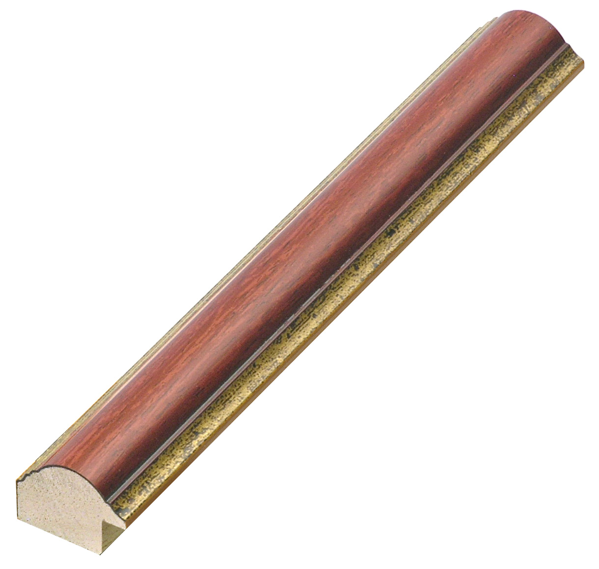Baguette pin jointé larg.25mm, haut.19, forme arrondie - acajou fil or - 166MOGANO