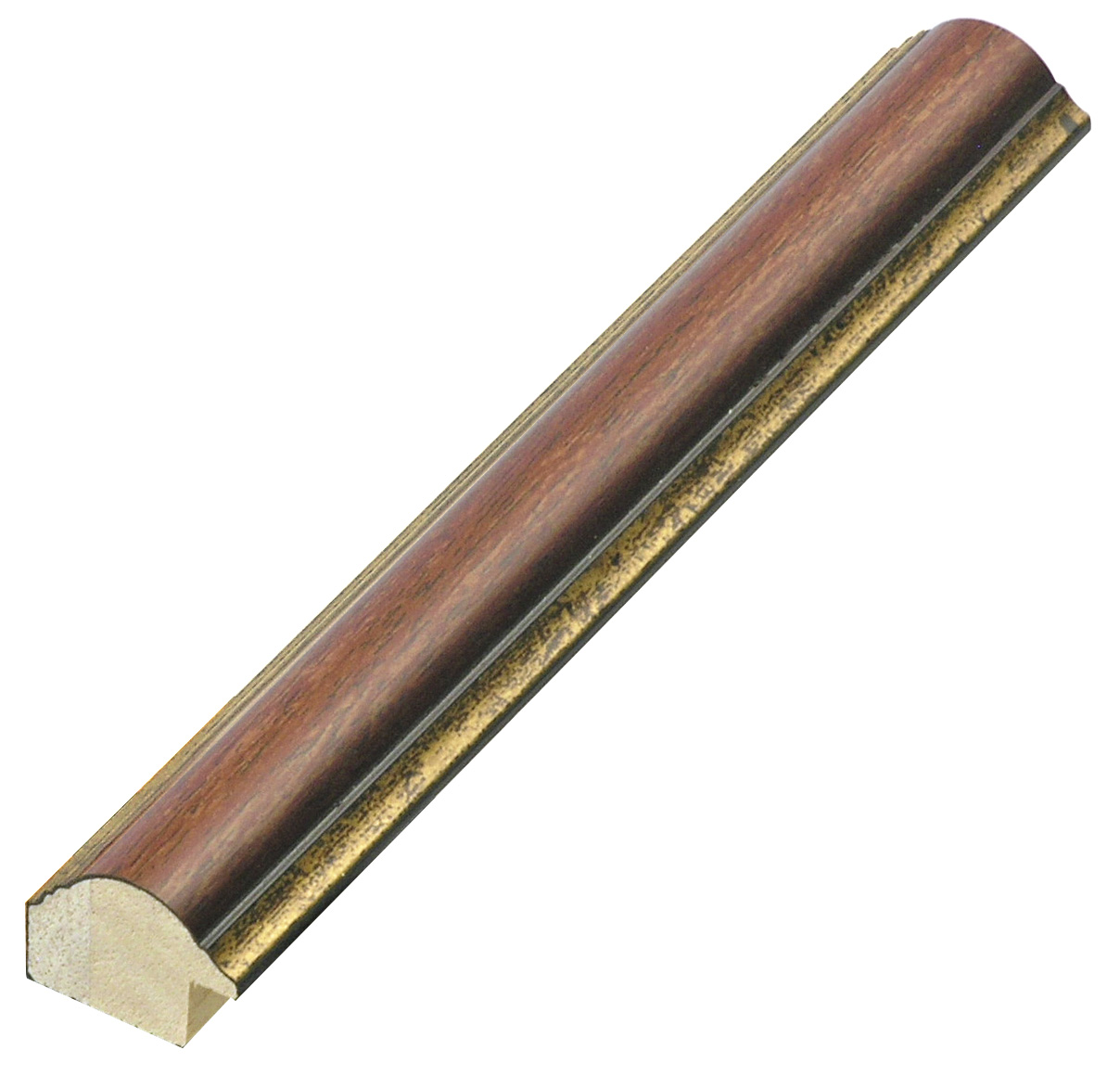 Baguette pin jointé larg.25mm, haut.19, forme arrondie - noyer fil or - 166NOCE