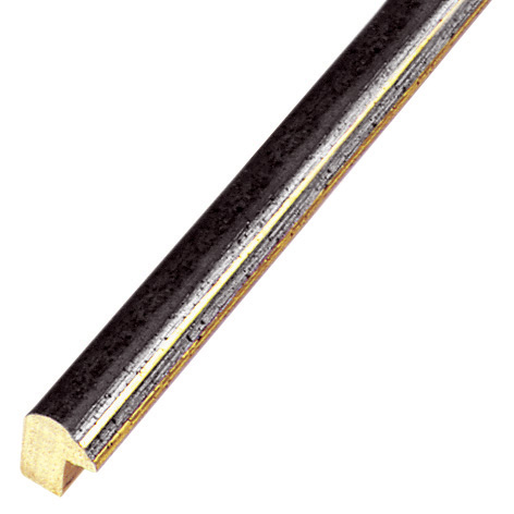 Baguette ayous jointé, larg.13mm - noir avec fil argent - 232NERO