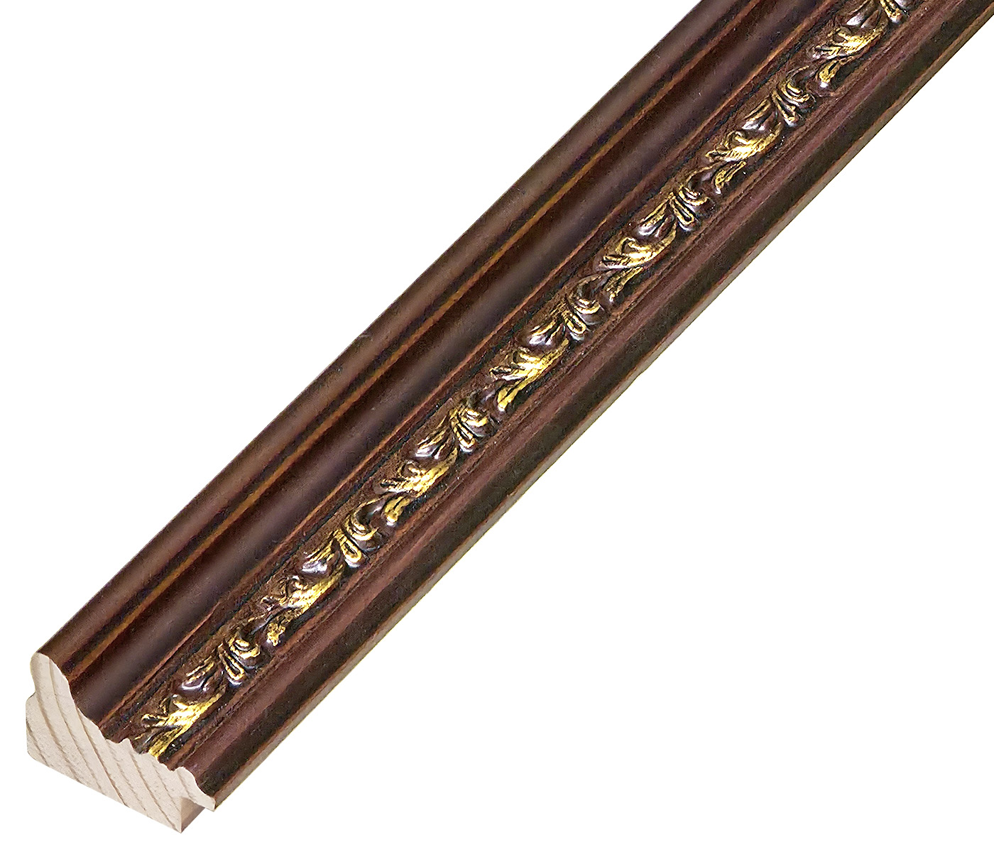 Baguette pin jointé - Largeur 34mm Hauteur 22 - Noyer avec décorations - 345NOCE