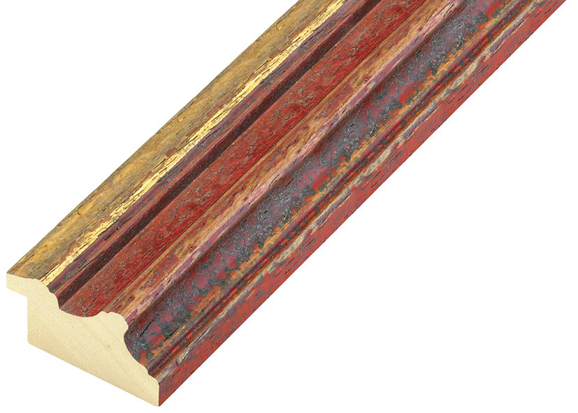 Baguette ayous, larg.37mm, fini antique - rouge fil or