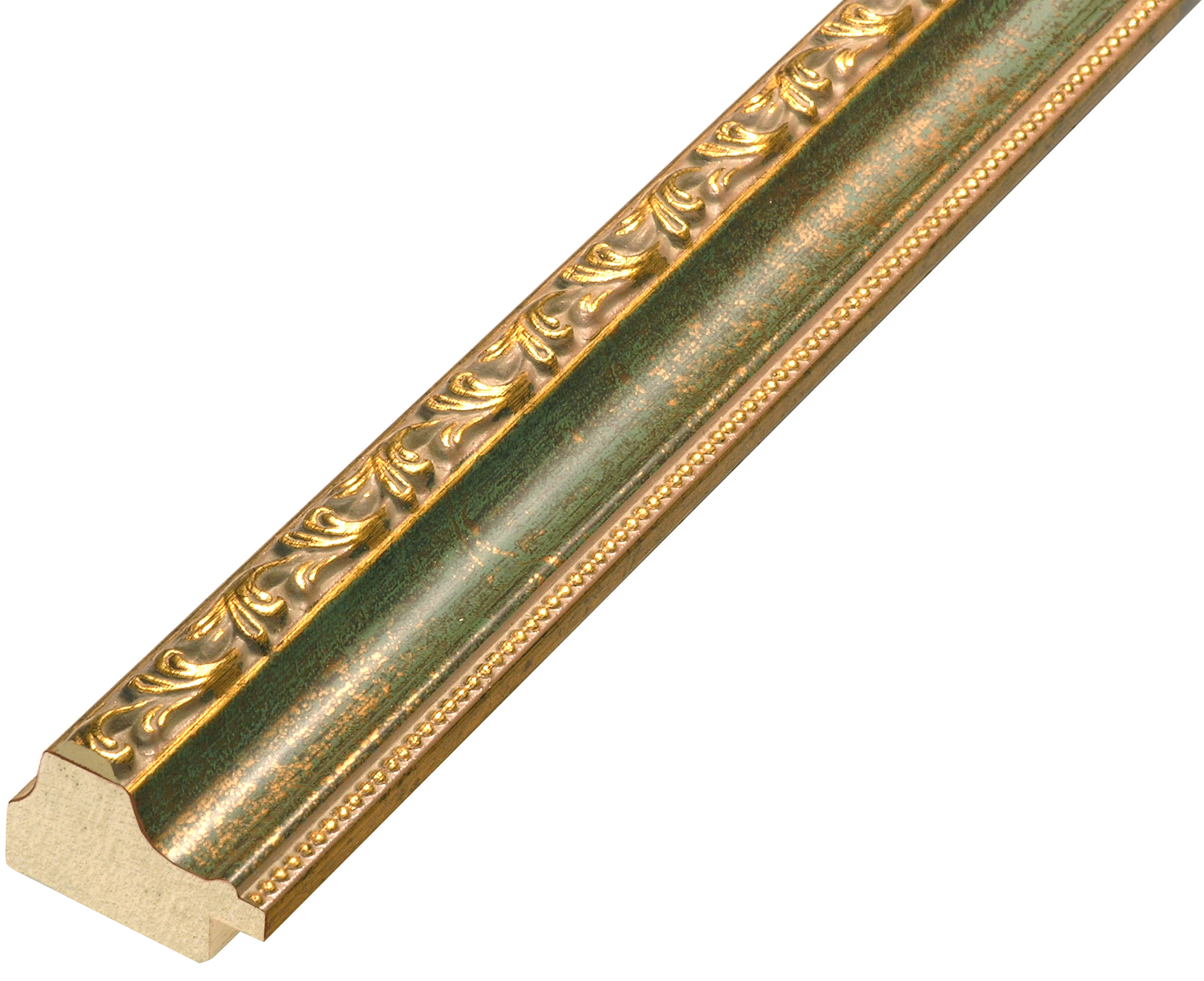Baguette pin jointé larg.32mm - verte décorations en relief