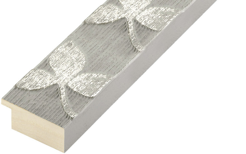 Baguette sapin jointé larg 40mm, haut 19mm - fleurée gris perle - 406PERLA