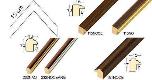 Série complète d'èchantillons à angle de la baguette 115-151 (6 pièces