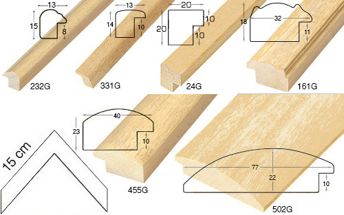 Série complète d'èchantillons à angle baguettes brutes (5 pièces)