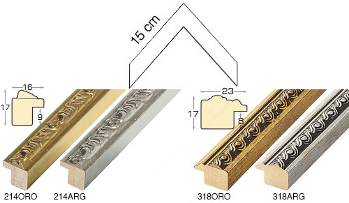 Série complète d'èchantillons à angle de la baguette 214-318 (4 pièces