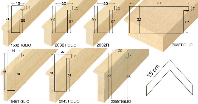 Série complète d'èchantillons à angle de la baguette 42 (4 pièces)