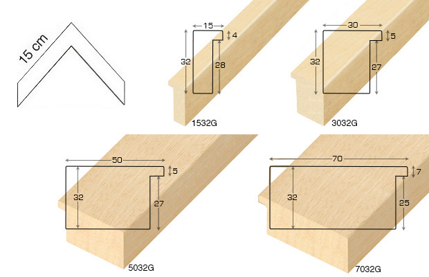 Série complète d'èchantillons à angle baguettes brutes 32mm (6 pièces)