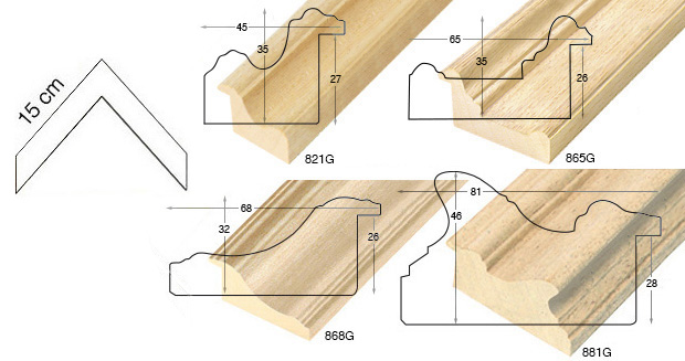 Série complète d'èchantillons à angle des baguettes brutes (5 pièces)