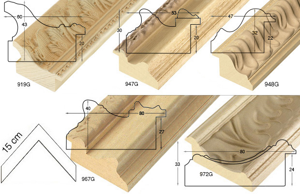 Série complète d'èchantillons à angle baguettes brutes (5 pièces)