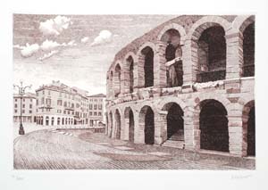 Eau-forte: Schiavo: Arena di Verona - cm 35x50