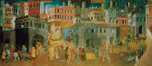 Poster sur toile: Lorenzetti: Buon Governo  139x60 cm