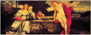 Poster sur chassis: Tiziano: Amor sacro/profano 140x57