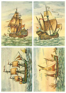 Série de 4 gravures: Bataille navale - 25x35 cm