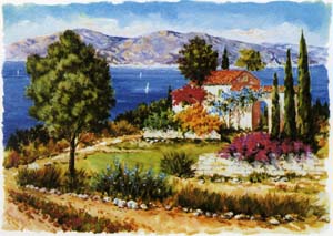 Gravure: Lizzi: Veduta sul lago - cm 50x35