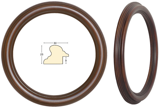 Cadre rond noyer antique diamètre 22 cm