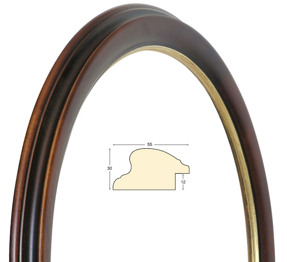 Cadre rond noyer filet or diamètre 40 cm