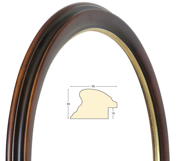 Cadre rond noyer filet or diamètre 60 cm