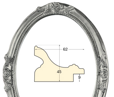 Cadre ovale decoré argenté 40x50 cm