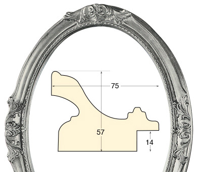 Cadre ovale decoré argenté 60x80 cm