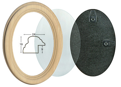 Cadre ovale en bois brut, complet 9x12 cm