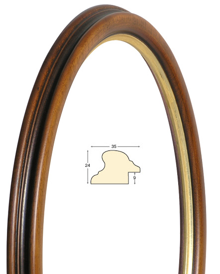 Cadre ovale noyer filet or 28x35 cm