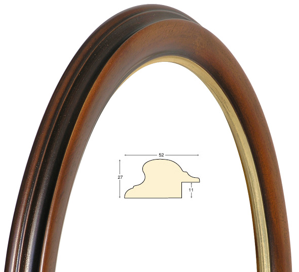 Cadre ovale noyer filet or 40x50 cm