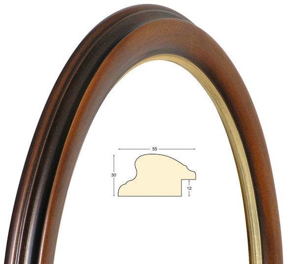 Cadre ovale noyer filet or 50x60 cm