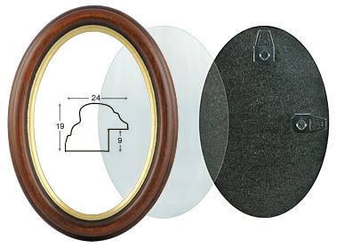 Cadre ovale noyer filet or complet 9x12 cm