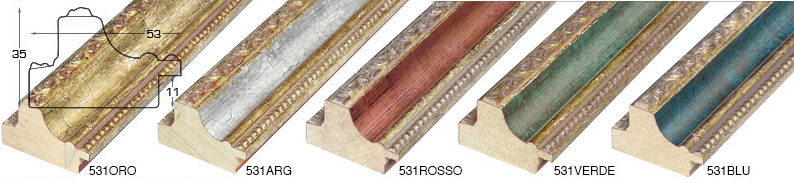 Série complète d'èchantillons à angle de la baguette 531 (5 pièces)