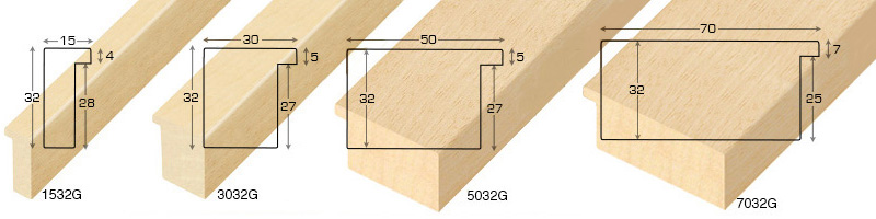 Série complète d'èchantillons à angle baguettes brutes 32mm (6 pièces)