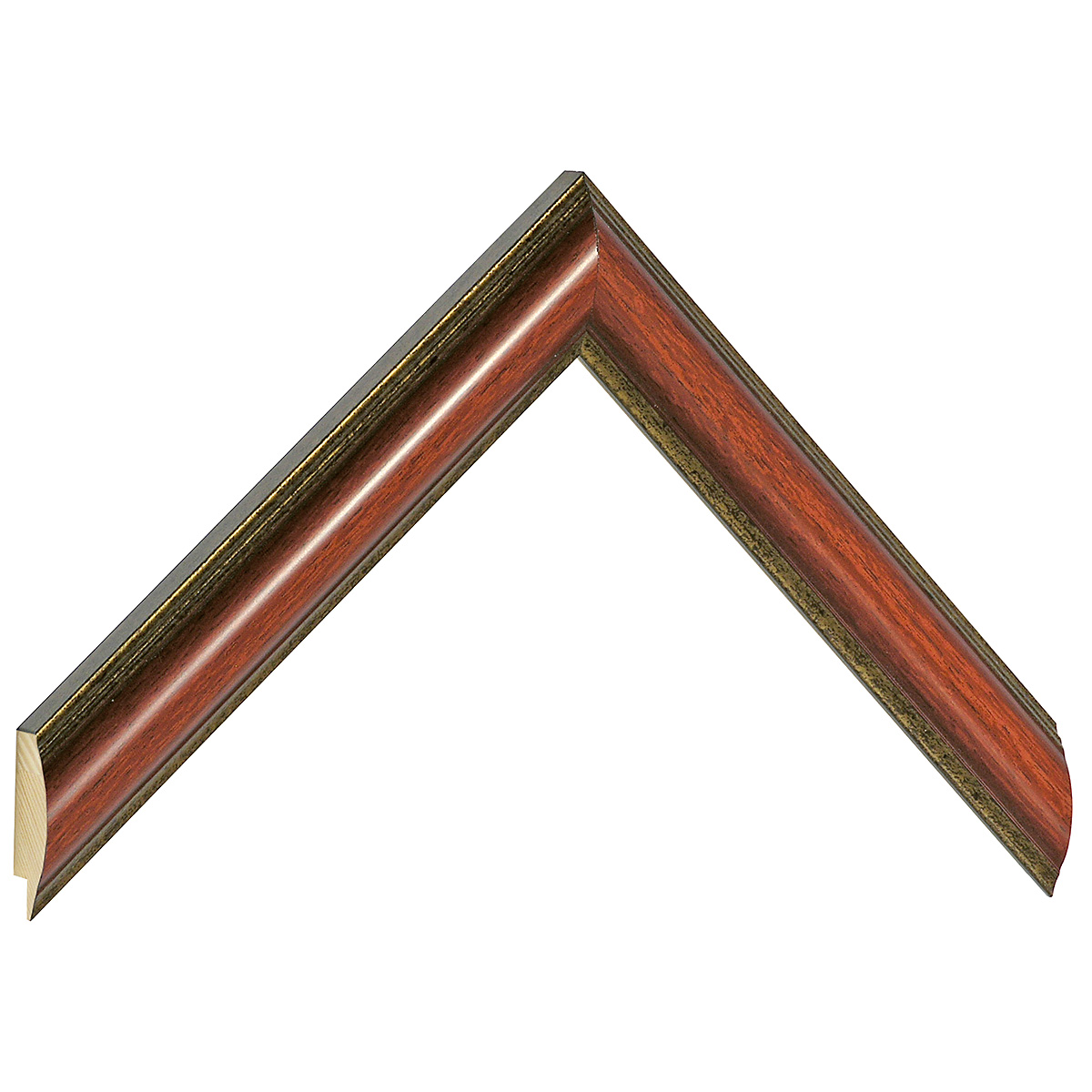 Baguette pin jointé larg.25mm, haut.19, forme arrondie - acajou fil or -  Échantillons
