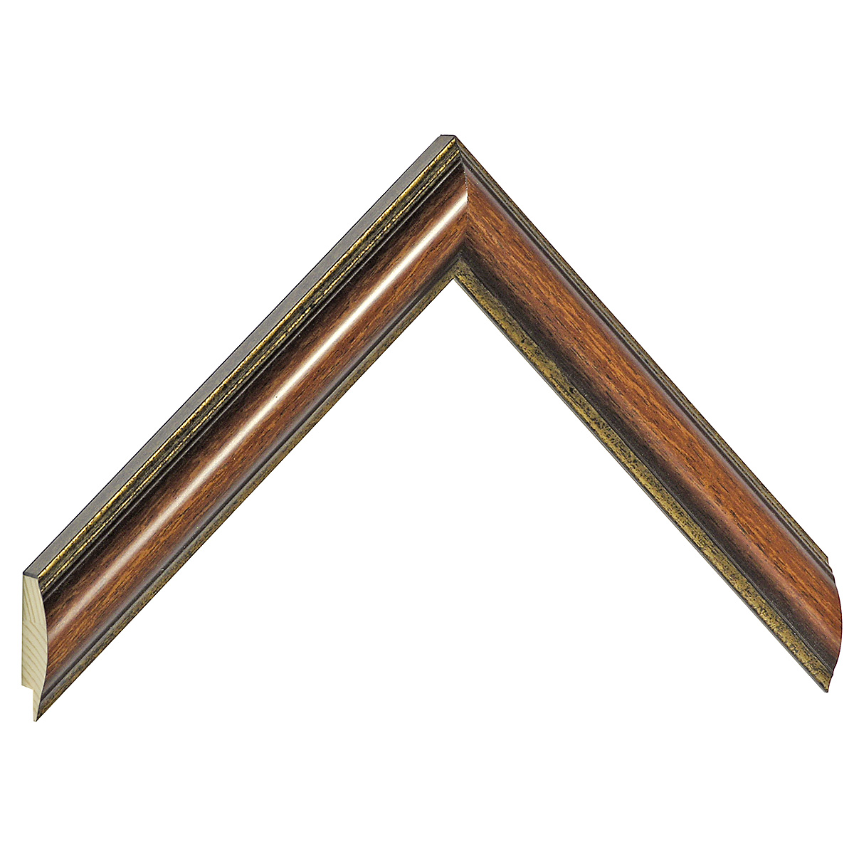 Baguette pin jointé larg.25mm, haut.19, forme arrondie - noyer fil or -  Échantillons