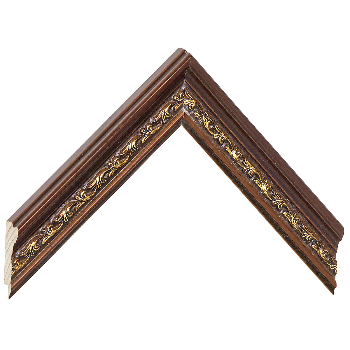 Baguette pin jointé - Largeur 34mm Hauteur 22 - Noyer avec décorations -  Échantillons