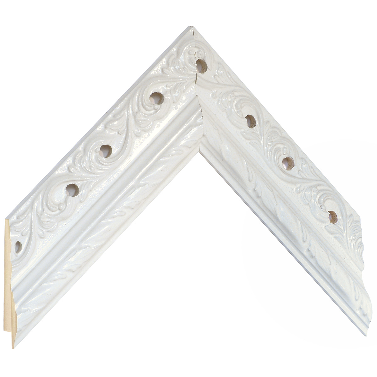 Baguette pin jointé, larg.48mm - finition blanche décoré - avec trous -  Échantillons