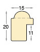 Baguette brute en ayous, largeur 15mm, hauteur 20mm - Profil