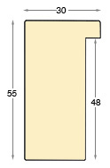 Baguette brute en ayous, largeur 30mm, hauteur 55mm - Profil