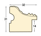 Baguette brute en pin jointé, largeur 32mm, hauteur 31mm - Profil