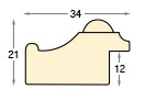 Baguette brute en ayous, largeur 34mm, hauteur 21mm - Profil