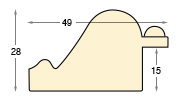 Baguette ayous, larg.49mm, haut.28mm, feuill.15 - brute - Profil