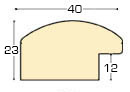 Baguette brute en tilleul, largeur 40mm, hauteur 23mm - Profil