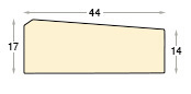 Baguette brute en sapin jointé, largeur 44mm, hauteur 17mm - Profil