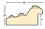 Baguette pin jointé, larg.48mm - finition blanche décoré - avec trous - Profil