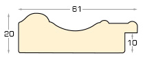 Baguette pin jointé larg.61mm haut.20 - or, bande blanche - Profil