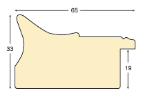 Baguette sapin jointé, larg.65mm, haut.33mm - pass. blanc, noyer - Profil