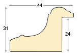 Baguette ayous, larg.44mm - blanc-gris, décapé - Profil