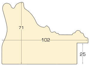 Baguette jelutong, larg.102mm - Or avec bande blanche - Profil